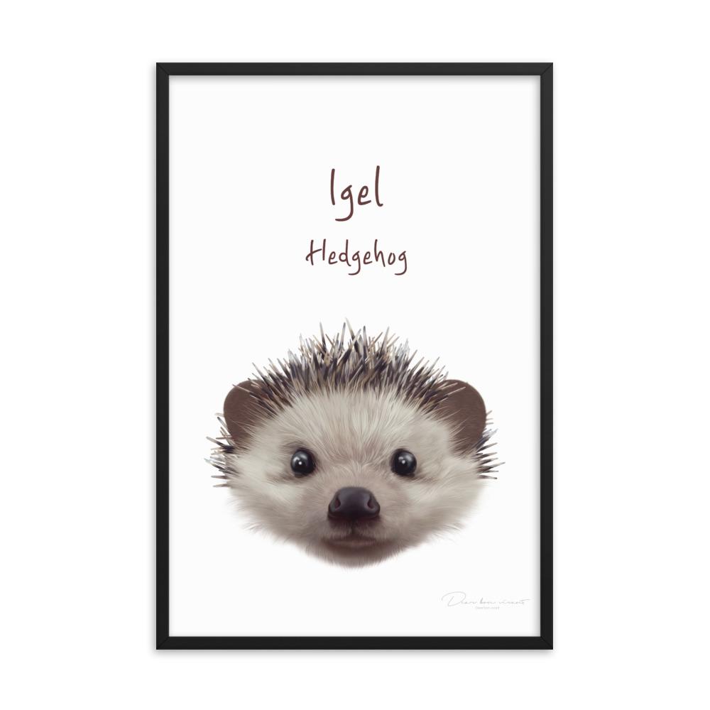 Igel - Poster im Rahmen für Kinder schwarz / 61x91 cm artlia