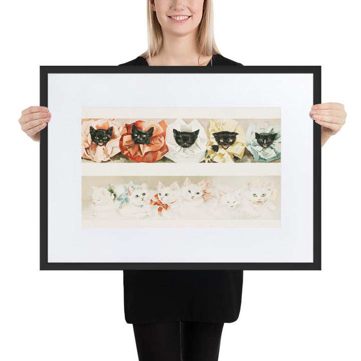 Katzen - Poster im Rahmen mit Passepartout schwarz / 50×70 cm artlia