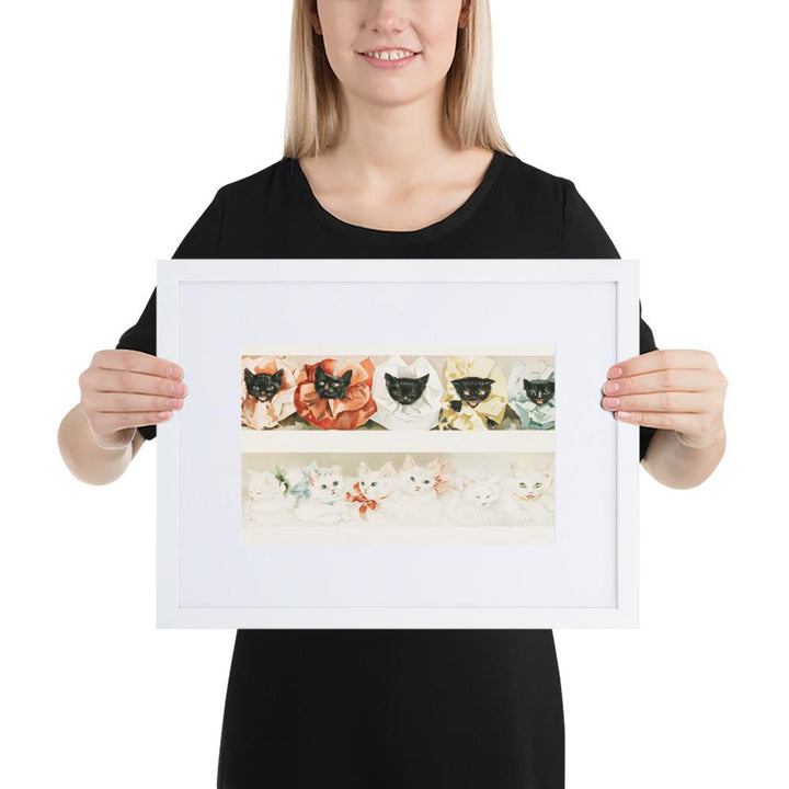 Katzen - Poster im Rahmen mit Passepartout weiß / 30×40 cm artlia