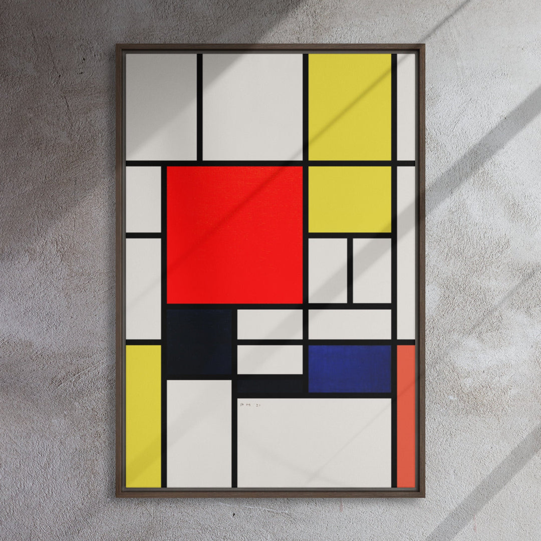 Leinwand - Mondrian, Composition with red yellow black gray and blue 61x91 cm / dunkel braun artlia