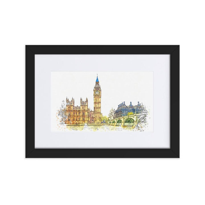 London in Orange - Poster im Rahmen mit Passepartout Schwarz / 21×30 cm artlia