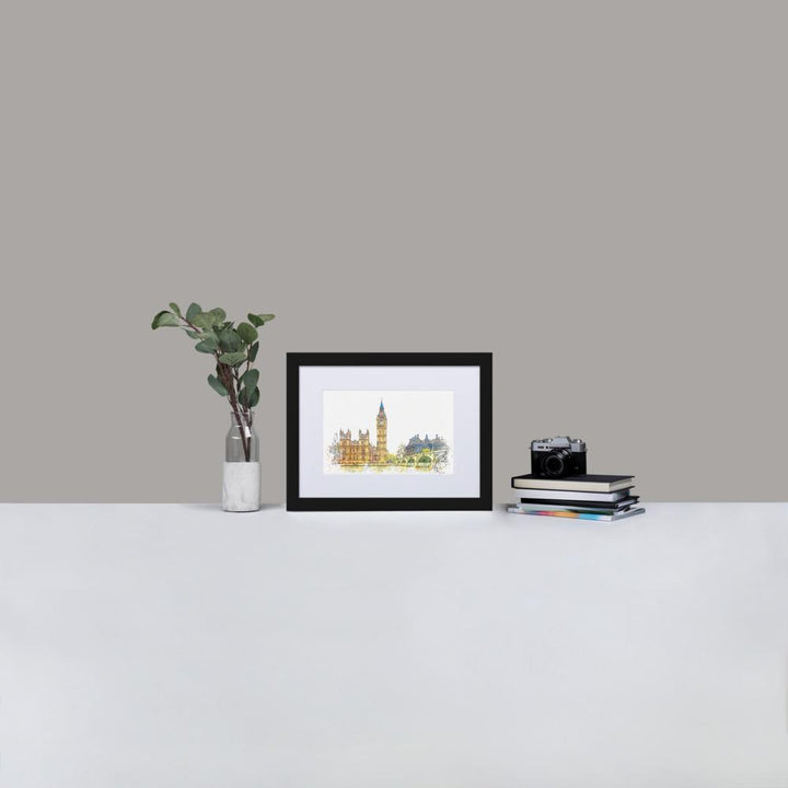 London in Orange - Poster im Rahmen mit Passepartout Schwarz / 30×40 cm artlia