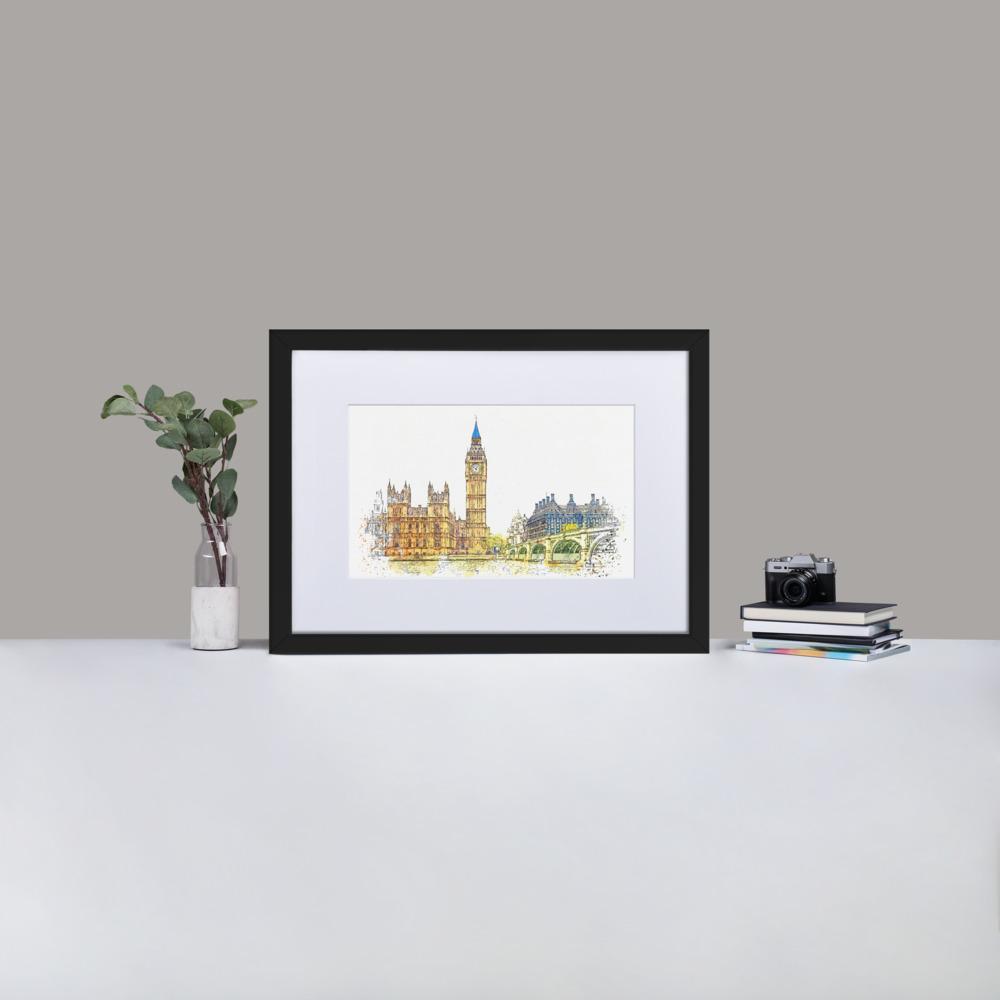 London in Orange - Poster im Rahmen mit Passepartout Schwarz / 50×70 cm artlia