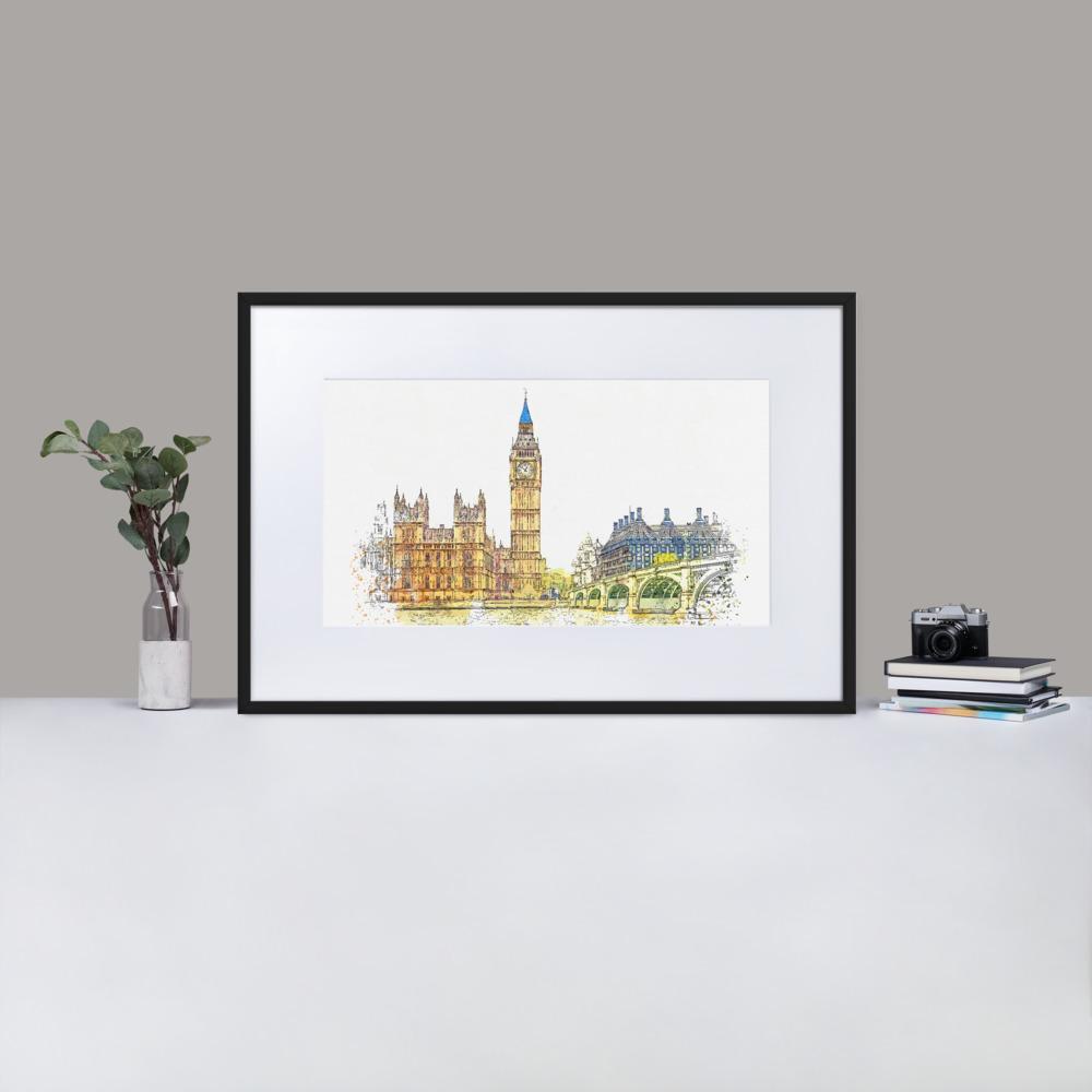 London in Orange - Poster im Rahmen mit Passepartout Schwarz / 61×91 cm artlia