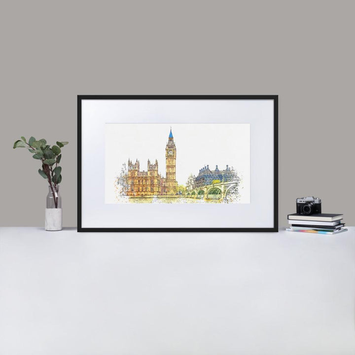London in Orange - Poster im Rahmen mit Passepartout Schwarz / 61×91 cm artlia