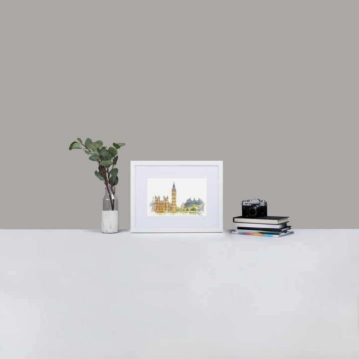 London in Orange - Poster im Rahmen mit Passepartout Weiß / 30×40 cm artlia