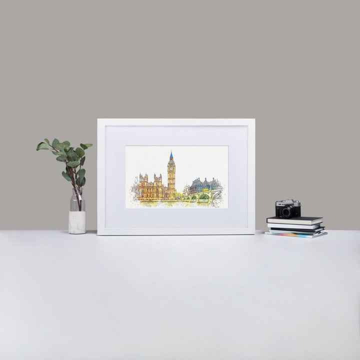 London in Orange - Poster im Rahmen mit Passepartout Weiß / 50×70 cm artlia