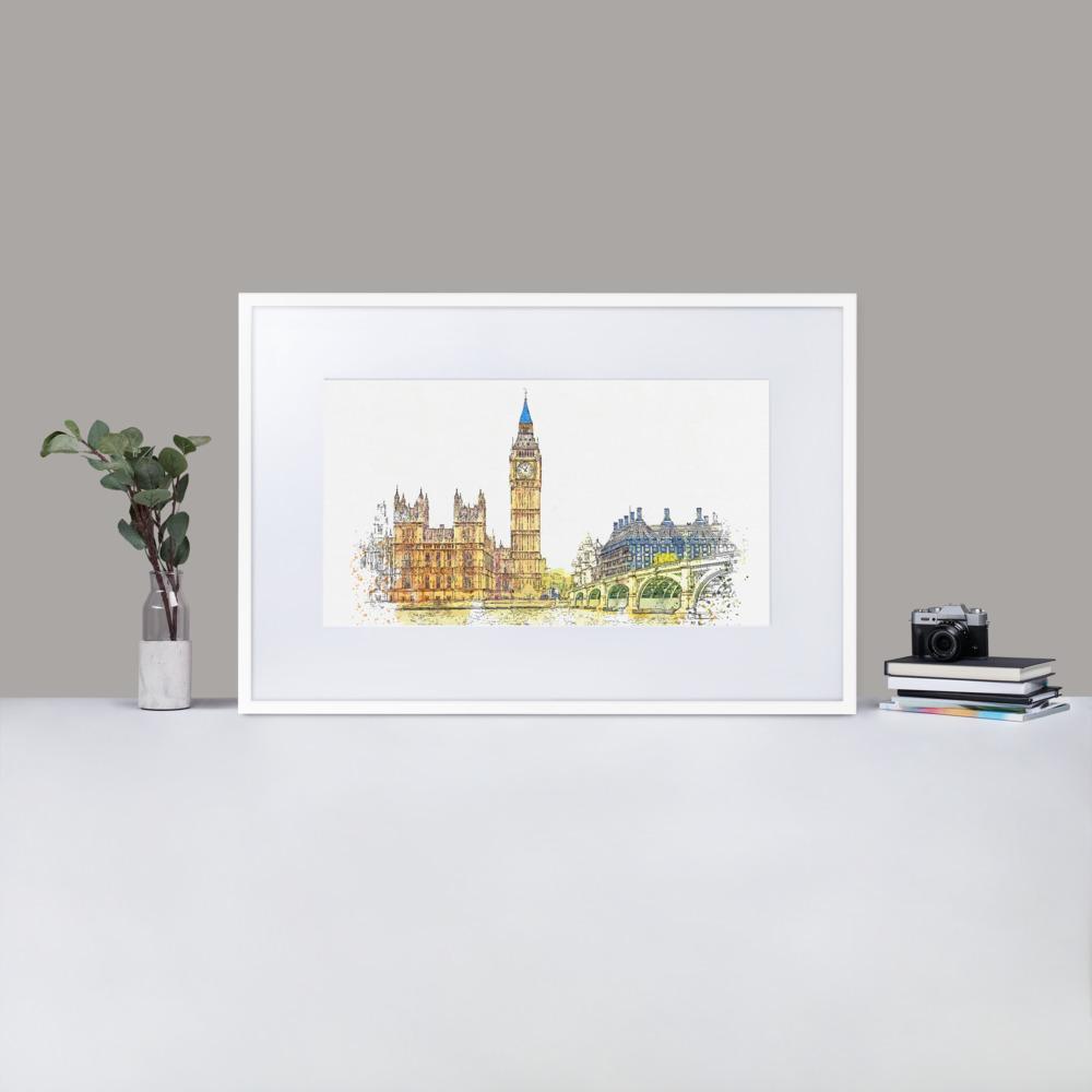 London in Orange - Poster im Rahmen mit Passepartout Weiß / 61×91 cm artlia