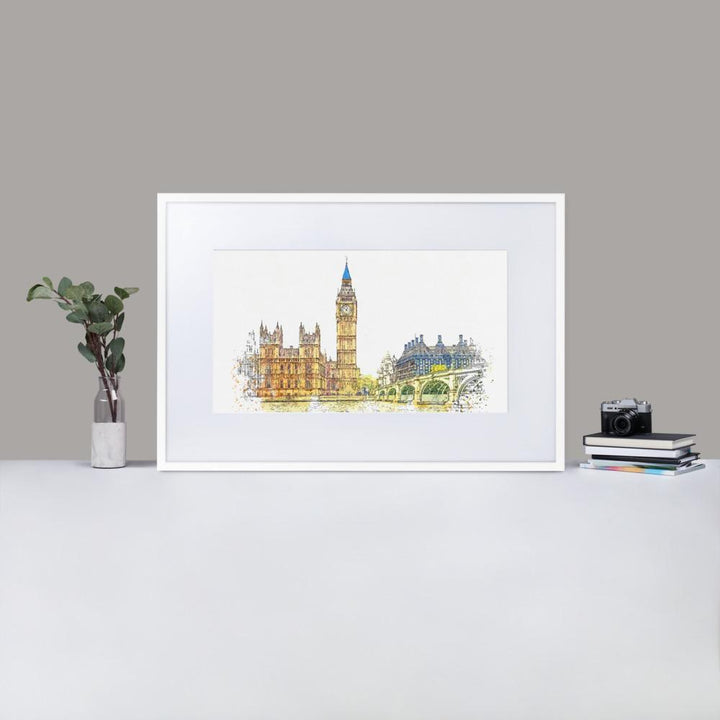 London in Orange - Poster im Rahmen mit Passepartout Weiß / 61×91 cm artlia