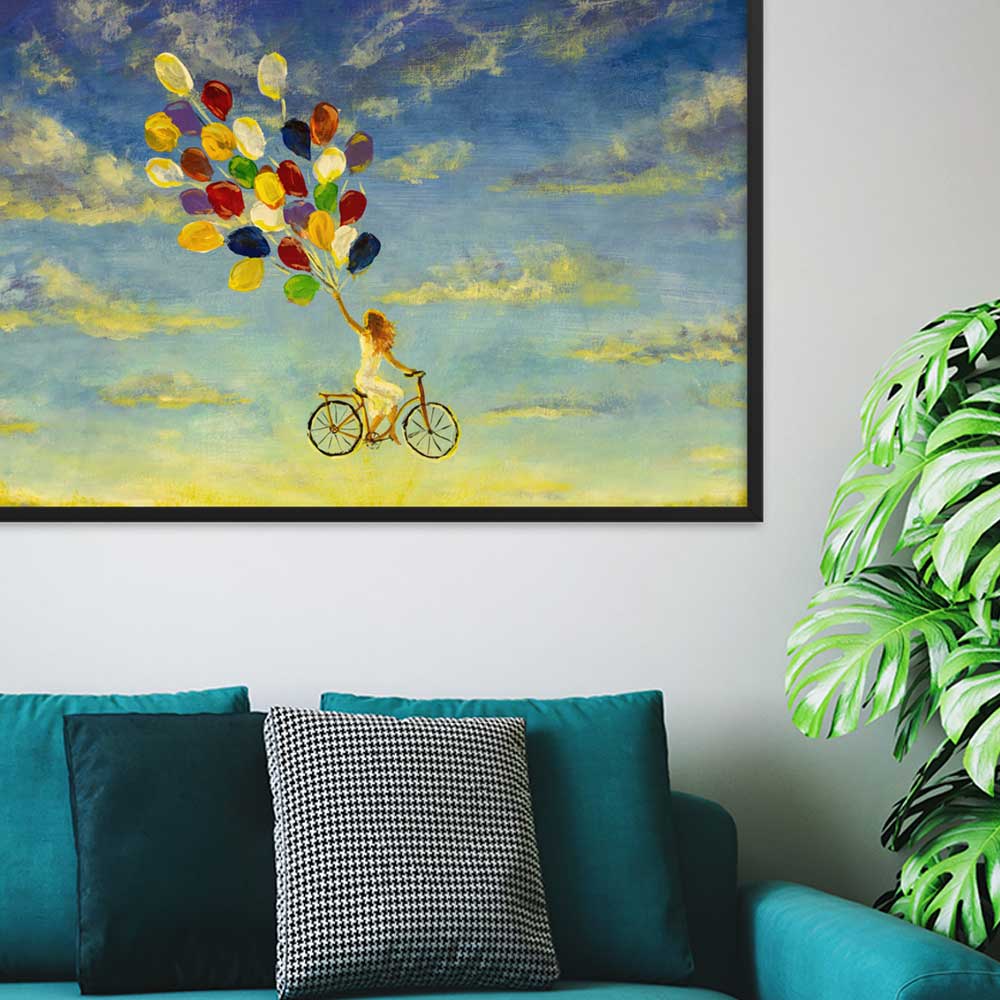 Luftballons am Himmel - Poster im Rahmen artlia