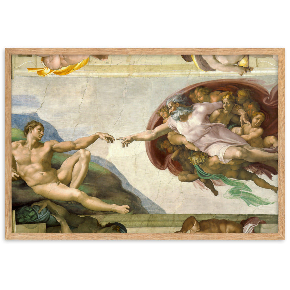 Michelangelo, Creation of Adam - Poster im Rahmen Oak / 61×91 cm artlia