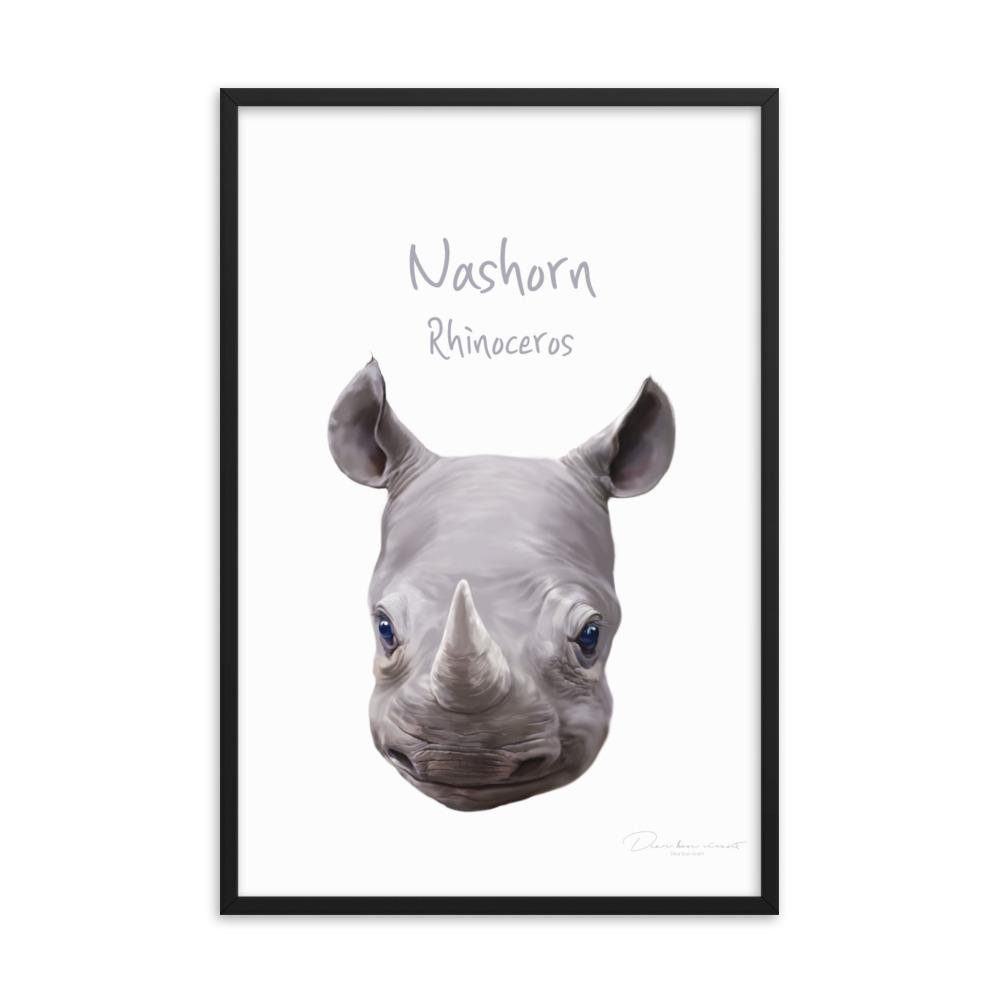 Nashorn - Poster im Rahmen schwarz / 61x91 cm artlia