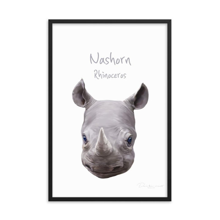 Nashorn - Poster im Rahmen schwarz / 61x91 cm artlia