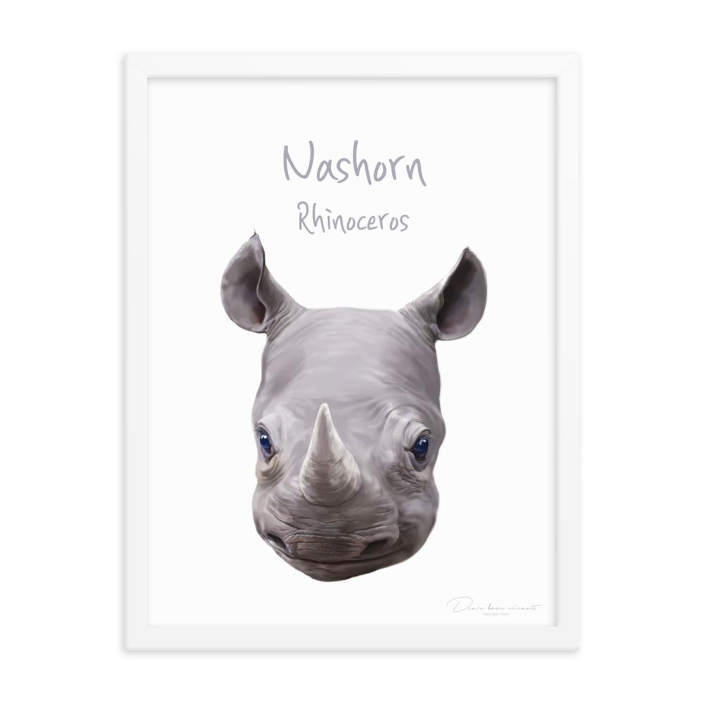 Nashorn - Poster im Rahmen weiß / 30x41 cm artlia