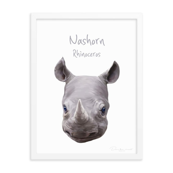 Nashorn - Poster im Rahmen weiß / 30x41 cm artlia