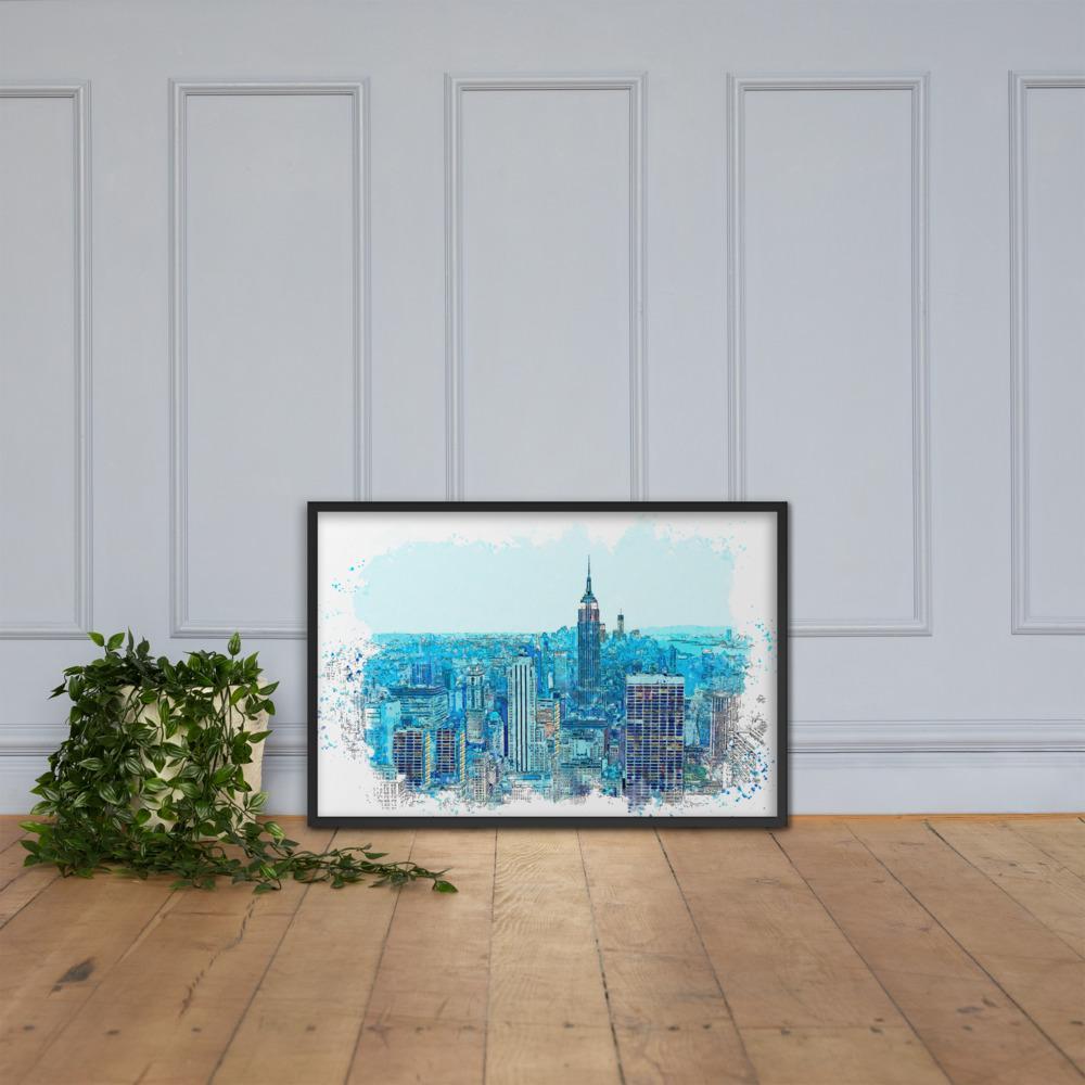 New York in Blau - Poster im Rahmen artlia
