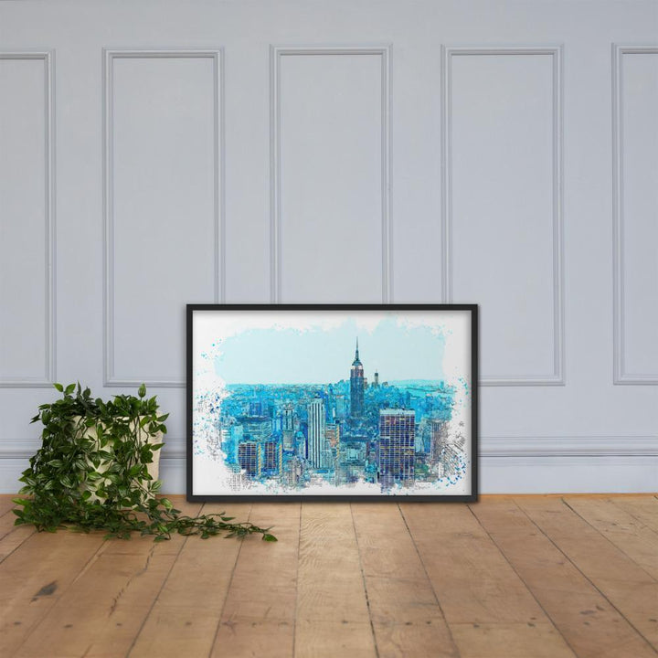 New York in Blau - Poster im Rahmen artlia
