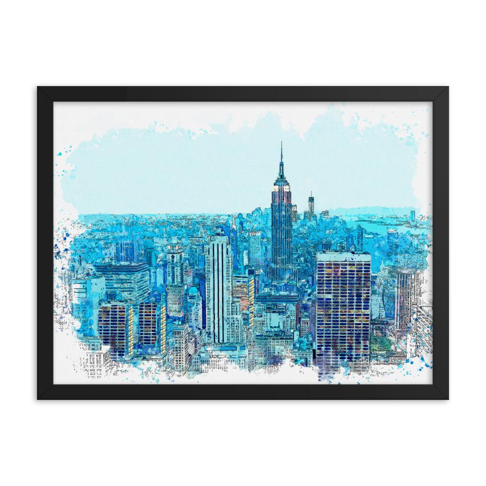 New York in Blau - Poster im Rahmen schwarz / 30x41 cm artlia