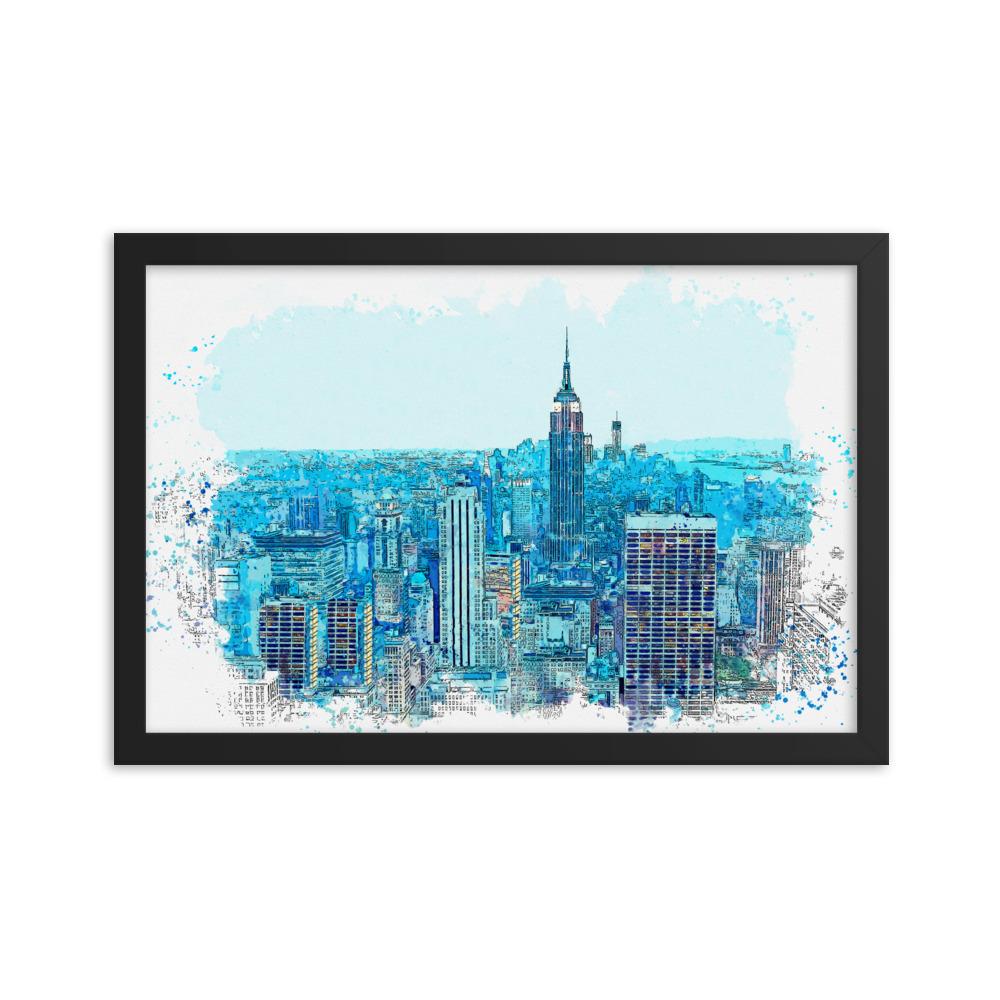 New York in Blau - Poster im Rahmen schwarz / 30x45 cm artlia