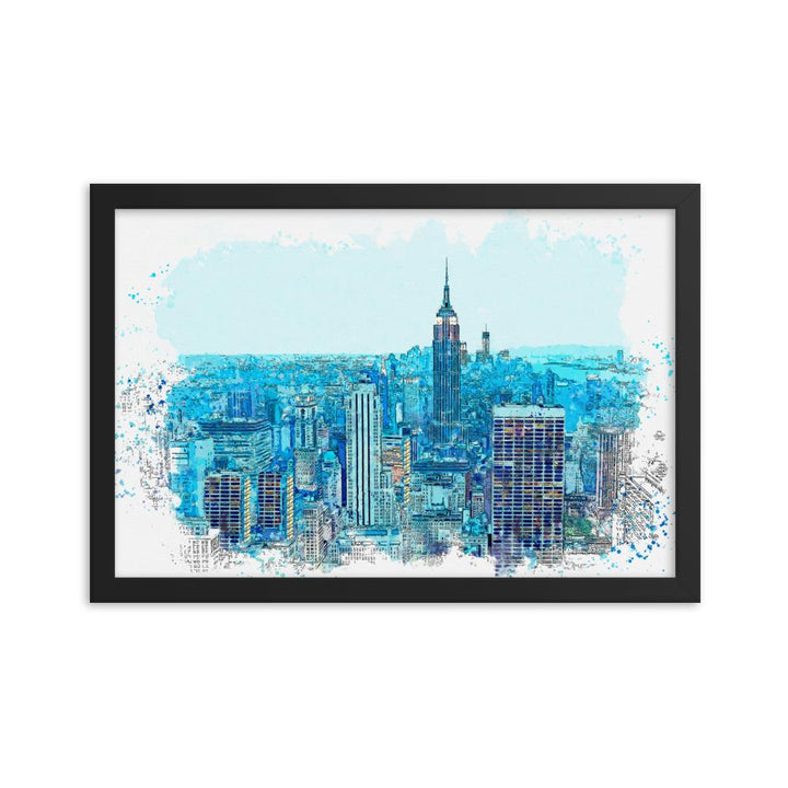 New York in Blau - Poster im Rahmen schwarz / 30x45 cm artlia