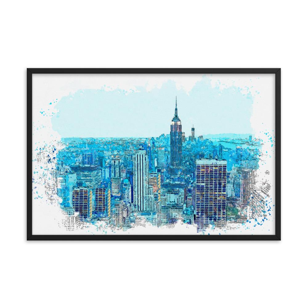 New York in Blau - Poster im Rahmen schwarz / 61x91 cm artlia