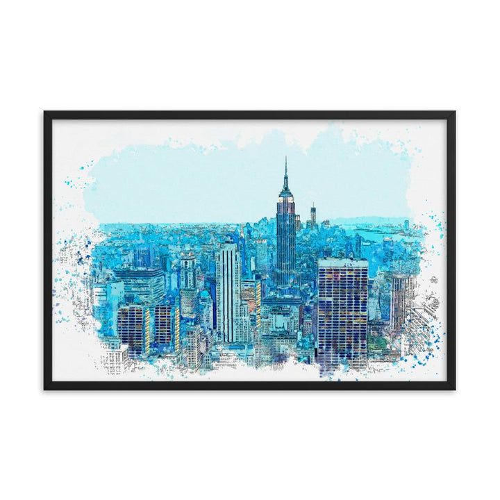 New York in Blau - Poster im Rahmen schwarz / 61x91 cm artlia