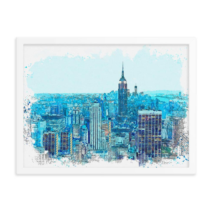 New York in Blau - Poster im Rahmen weiß / 30x41 cm artlia