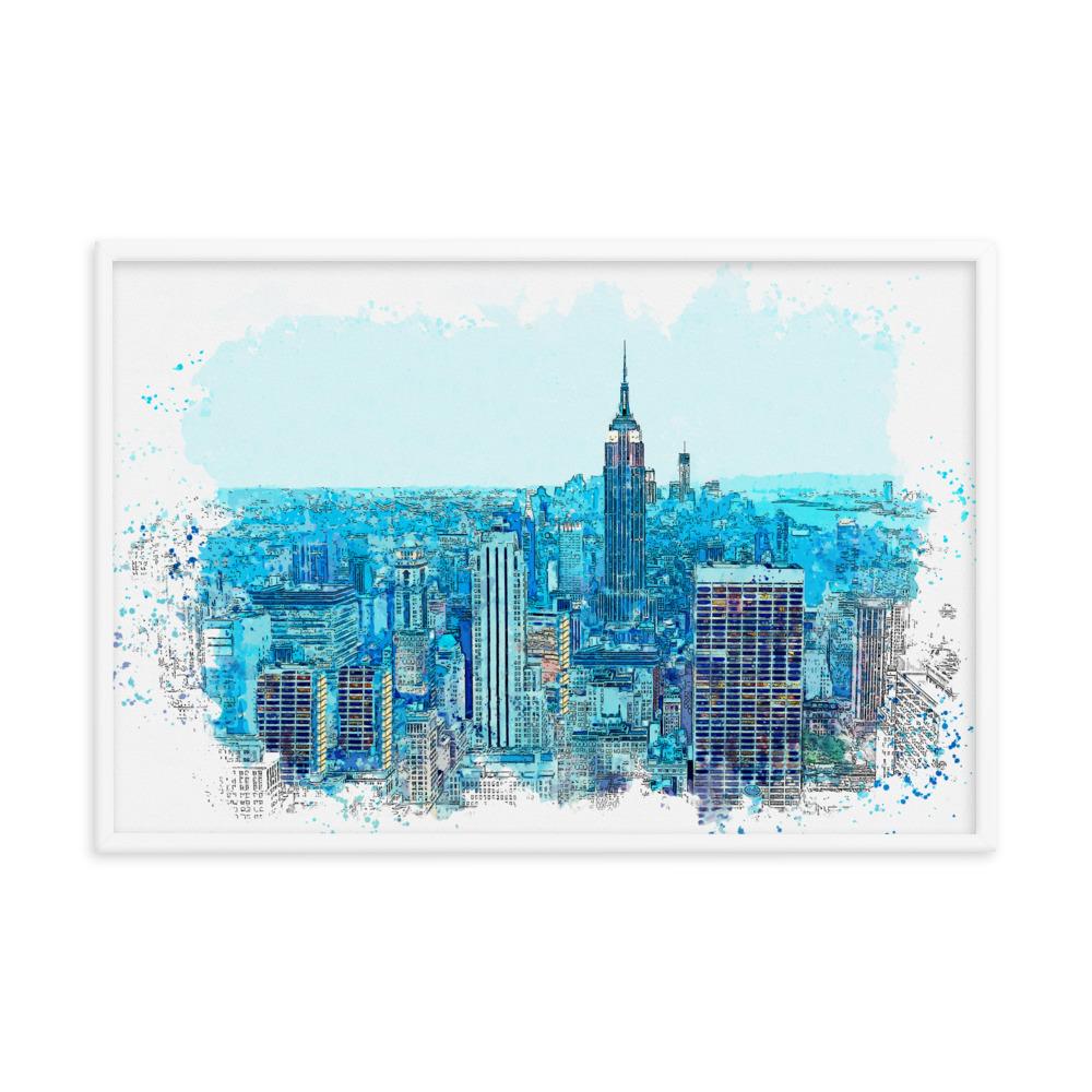 New York in Blau - Poster im Rahmen weiß / 61x91 cm artlia