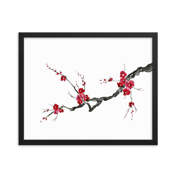 Pflaumenblüten - Poster im Rahmen schwarz / 41x51 cm artlia