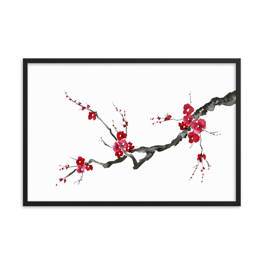 Pflaumenblüten - Poster im Rahmen schwarz / 61x91 cm artlia