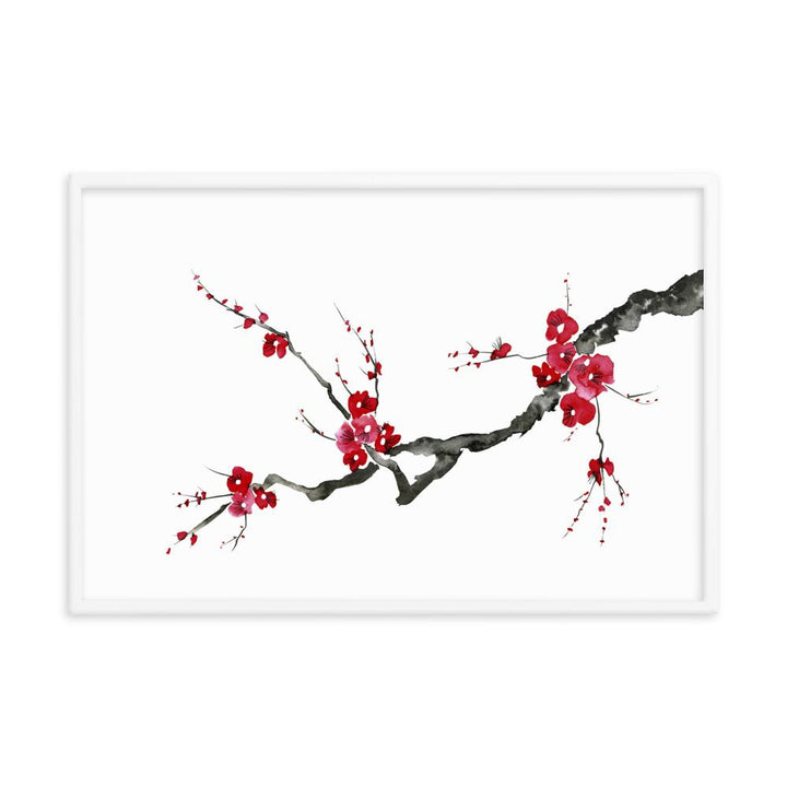 Pflaumenblüten - Poster im Rahmen weiß / 61x91 cm artlia