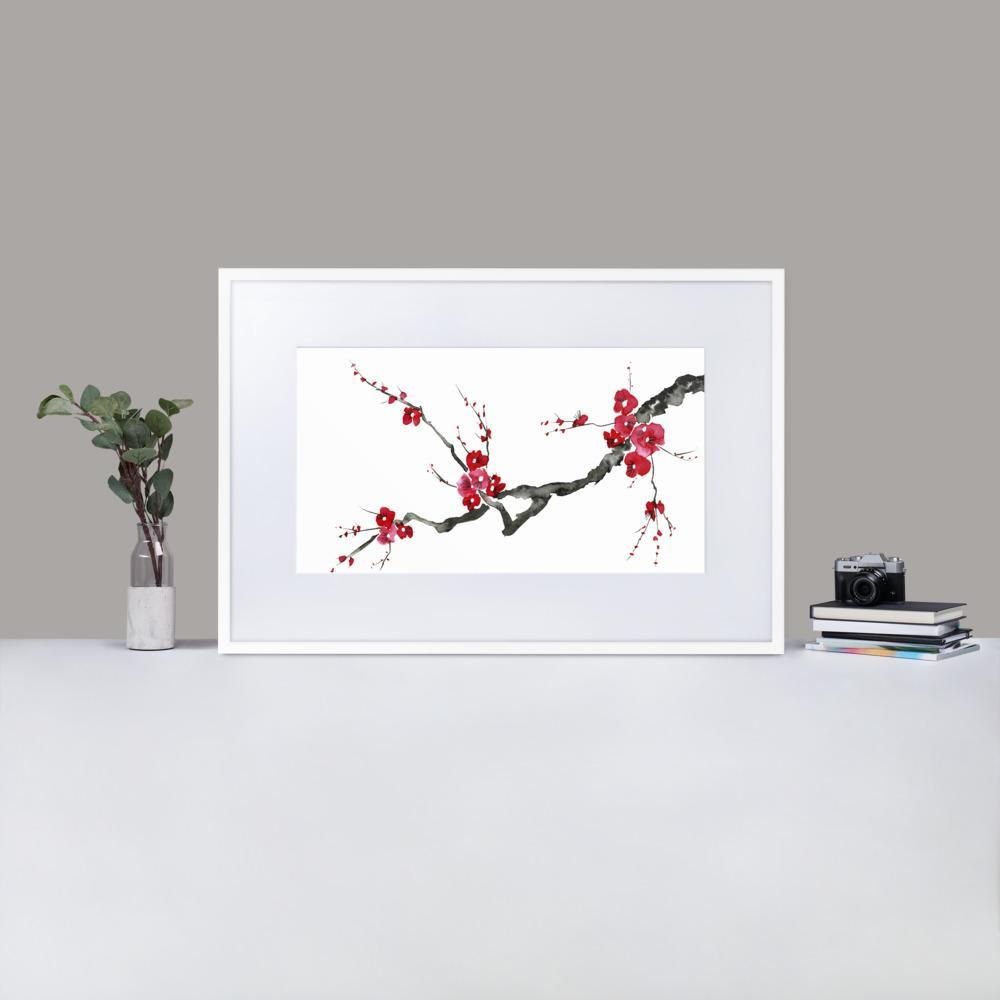 Pflaumenblüten - Poster im Rahmen mit Passepartout artlia