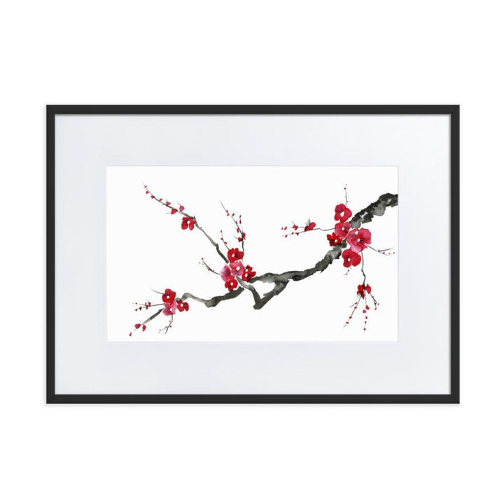 Pflaumenblüten - Poster im Rahmen mit Passepartout schwarz / 50×70 cm artlia