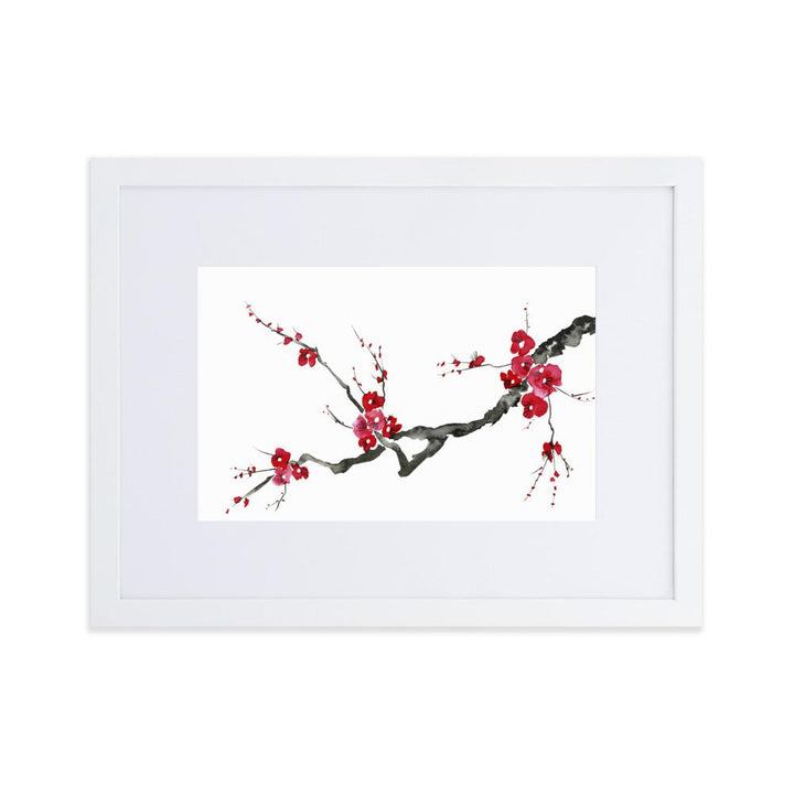 Pflaumenblüten - Poster im Rahmen mit Passepartout weiß / 30×40 cm artlia