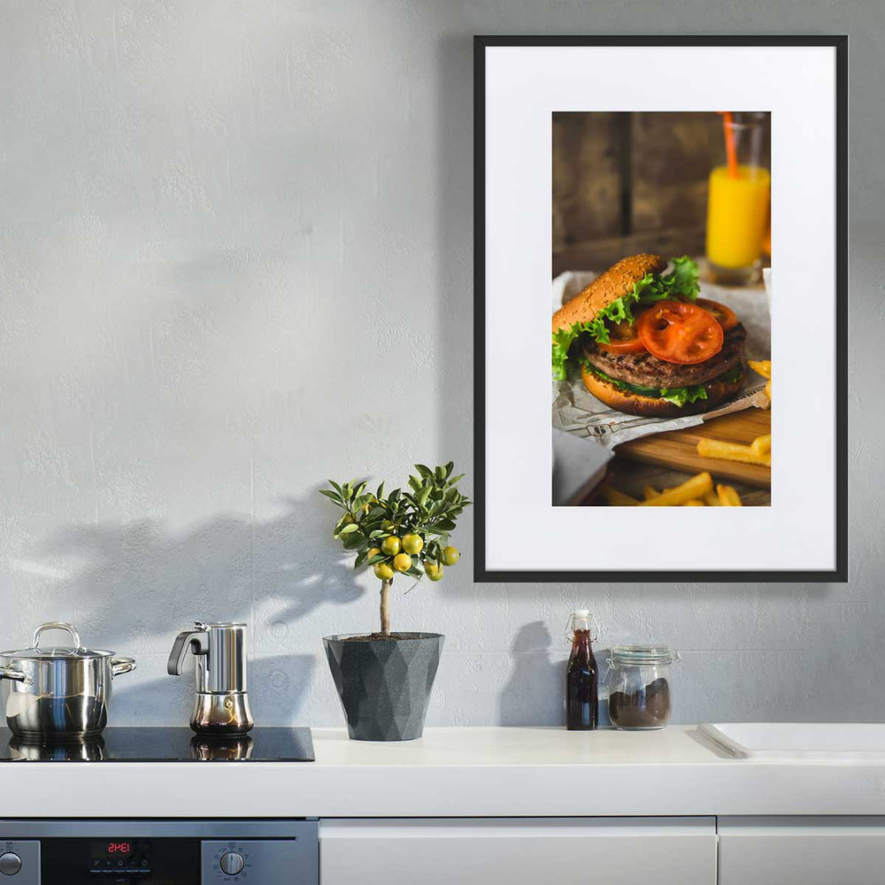 Poster mit Passepartout - Burger und Pommes artlia