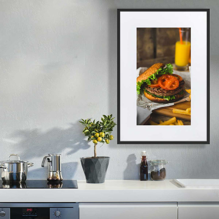 Poster mit Passepartout - Burger und Pommes artlia
