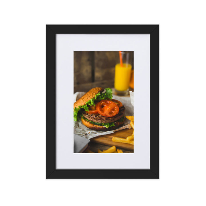 Poster mit Passepartout - Burger und Pommes Schwarz / 21×30 cm artlia