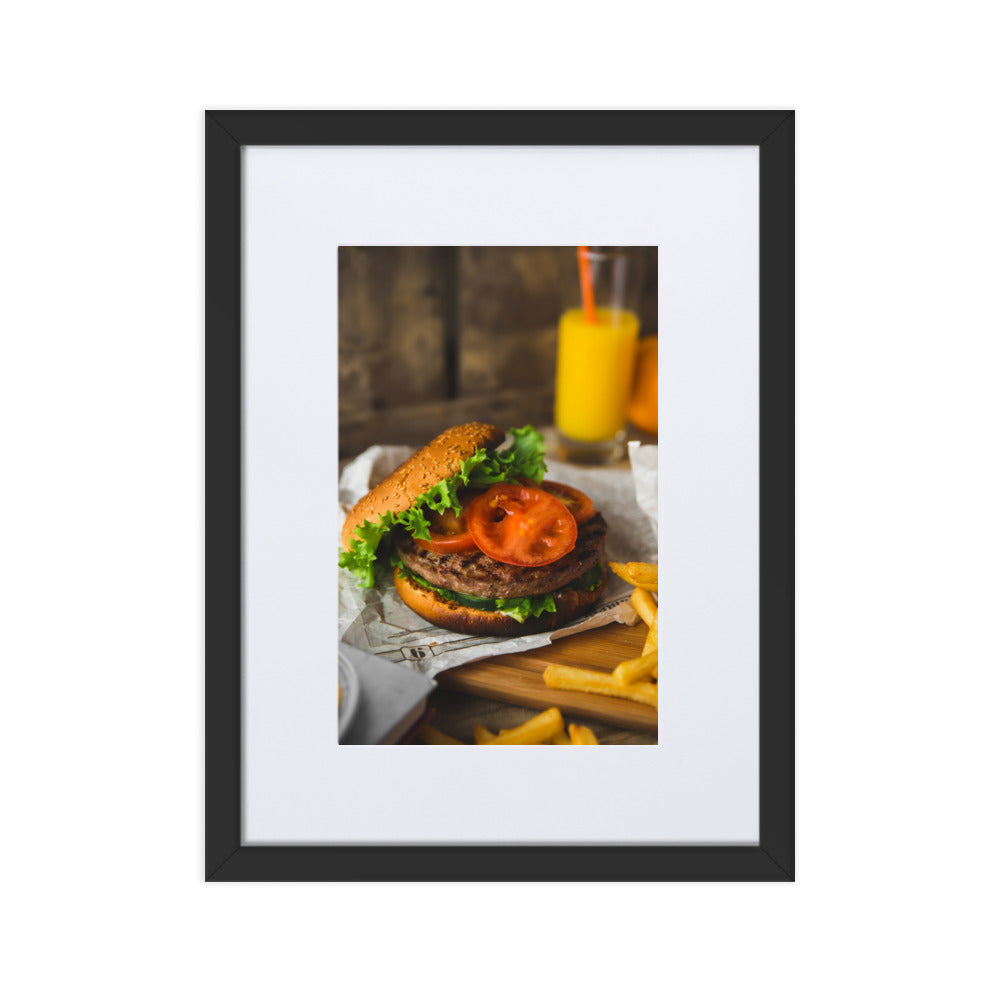 Poster mit Passepartout - Burger und Pommes Schwarz / 30×40 cm artlia