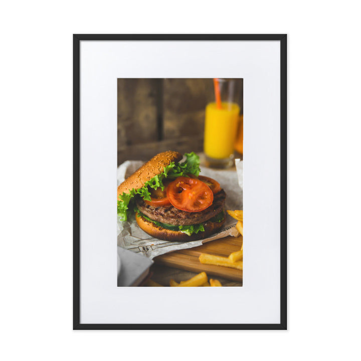 Poster mit Passepartout - Burger und Pommes Schwarz / 50×70 cm artlia
