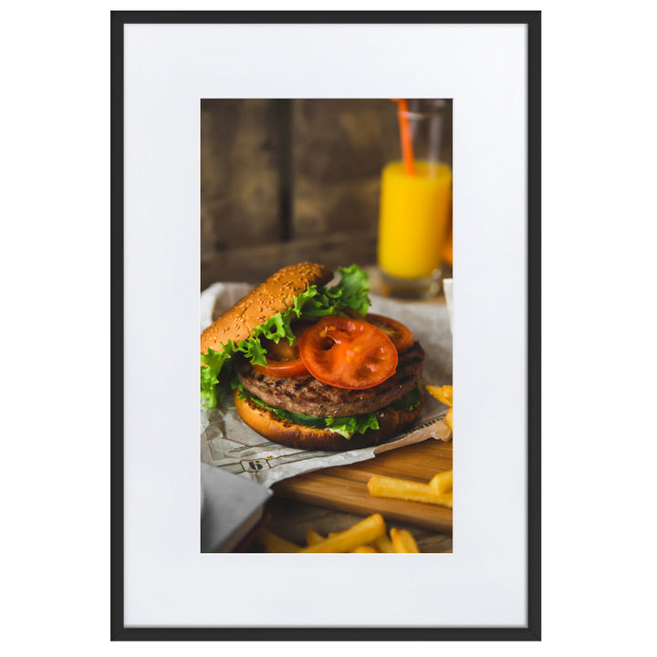Poster mit Passepartout - Burger und Pommes Schwarz / 61×91 cm artlia