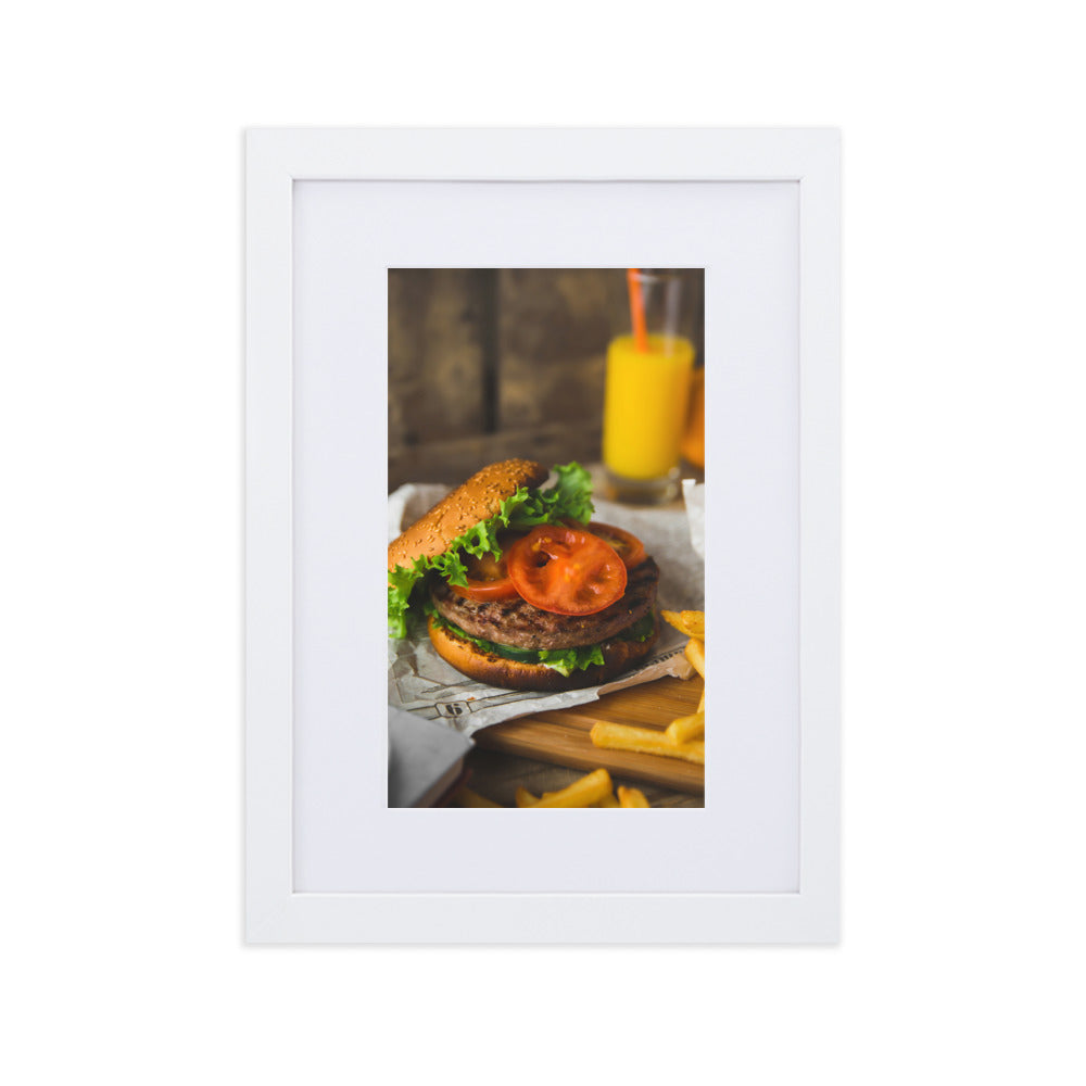 Poster mit Passepartout - Burger und Pommes Weiß / 21×30 cm artlia