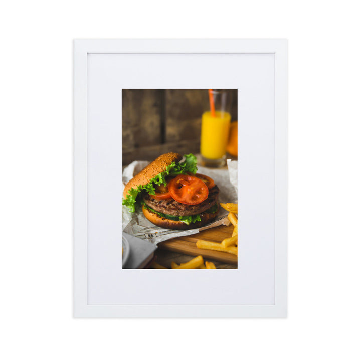Poster mit Passepartout - Burger und Pommes Weiß / 30×40 cm artlia