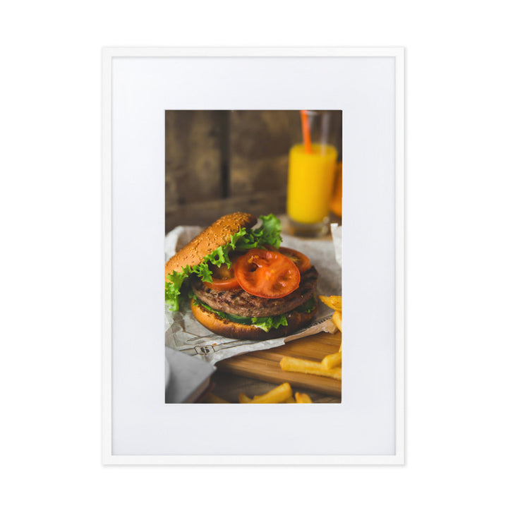 Poster mit Passepartout - Burger und Pommes Weiß / 50×70 cm artlia