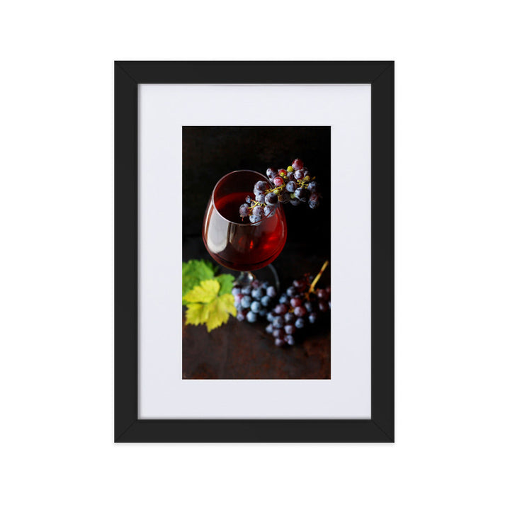 Poster mit Passepartout - Wein und Trauben Schwarz / 21×30 cm artlia