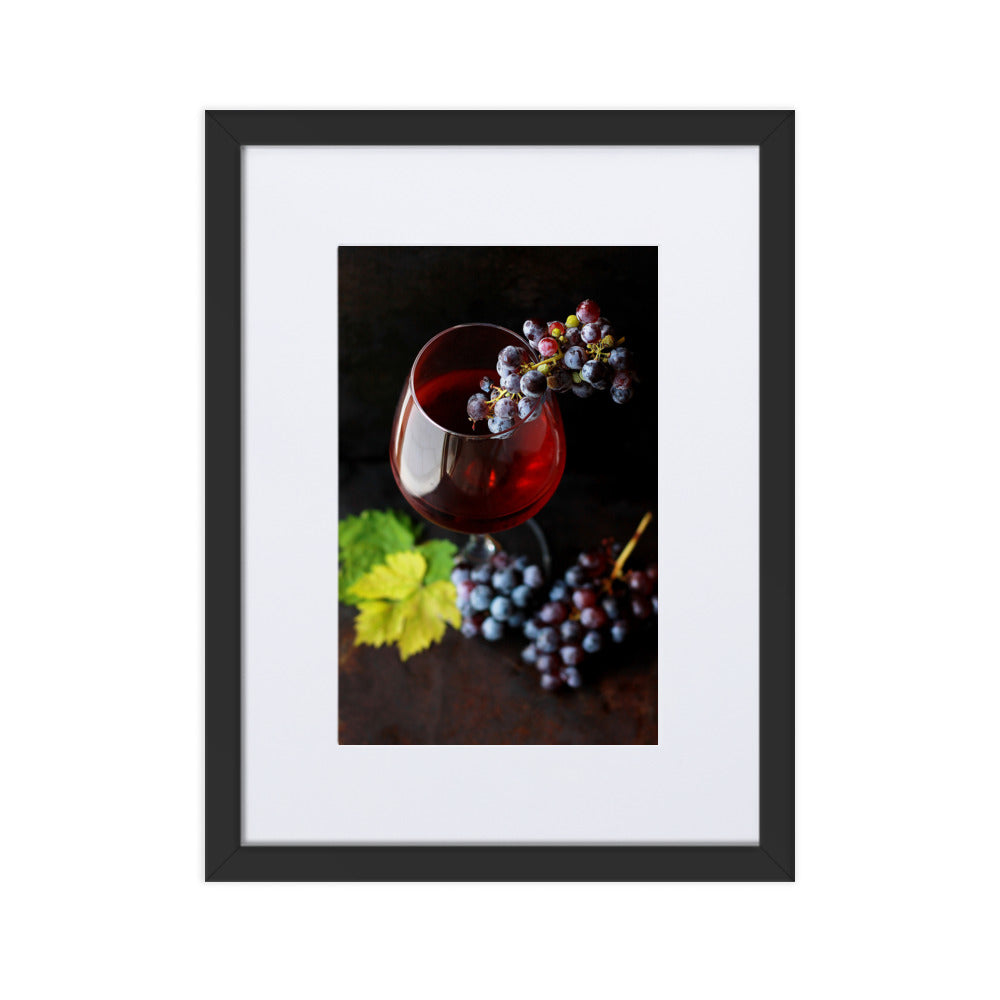 Poster mit Passepartout - Wein und Trauben Schwarz / 30×40 cm artlia