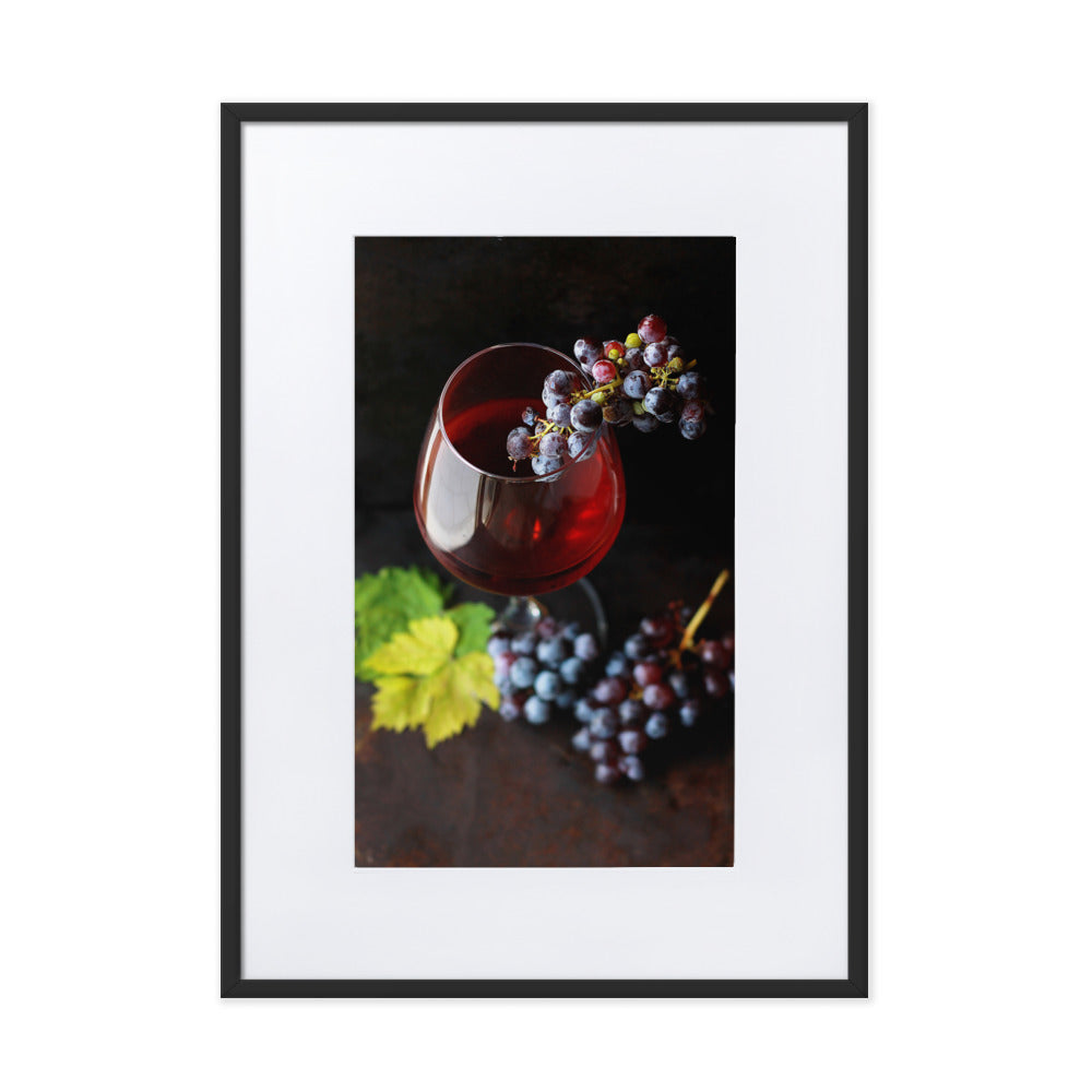 Poster mit Passepartout - Wein und Trauben Schwarz / 50×70 cm artlia