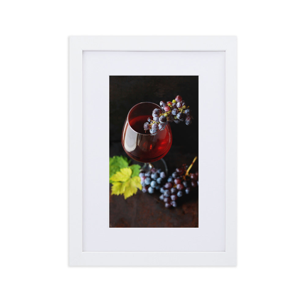 Poster mit Passepartout - Wein und Trauben Weiß / 21×30 cm artlia