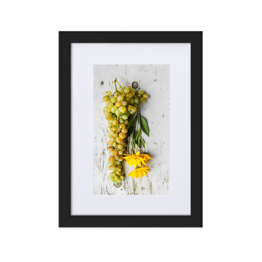 Poster mit Passepartout - Weintrauben und Blumen Schwarz / 21×30 cm artlia