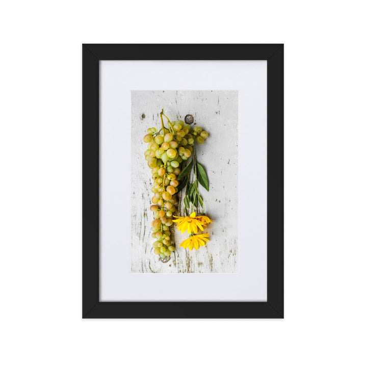 Poster mit Passepartout - Weintrauben und Blumen Schwarz / 21×30 cm artlia