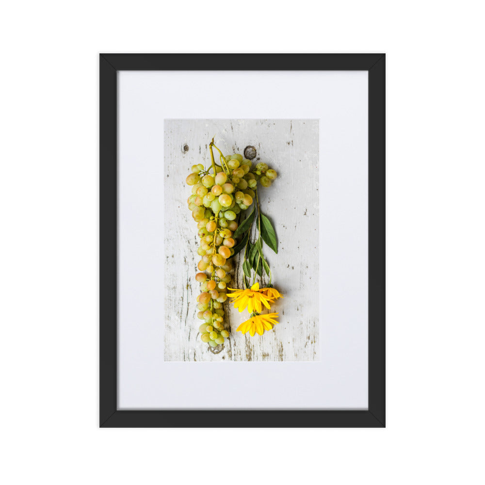Poster mit Passepartout - Weintrauben und Blumen Schwarz / 30×40 cm artlia